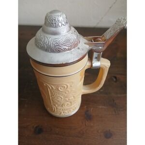 Vintage German Beer Stein Pewter Lid Embossed Collectible Beverage Mug